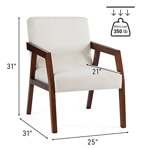 Wooden Upholstered Mid-Century Modern Accent Chair - White HUIMO