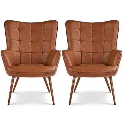 Yaheetech Faux Leather Chairs | Tufted Chairs, Set of 2 - Brown Yaheetech