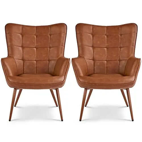 Yaheetech Faux Leather Chairs | Tufted Chairs, Set of 2 - Brown Yaheetech