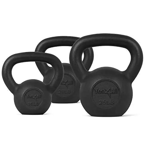 Yes4All Cast Iron Kettlebell Weight Sets  Weight Available: 5, 10, 15, 20, 25, 30 lbs - Black Yes4All