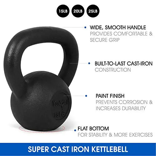 Yes4All Cast Iron Kettlebell Weight Sets  Weight Available: 5, 10, 15, 20, 25, 30 lbs - Black Yes4All