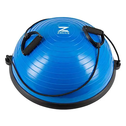 Z ZELUS Balance Trainer Half Yoga Exercise Ball with Resistance Bands and Foot Pump - Blue Z ZELUS