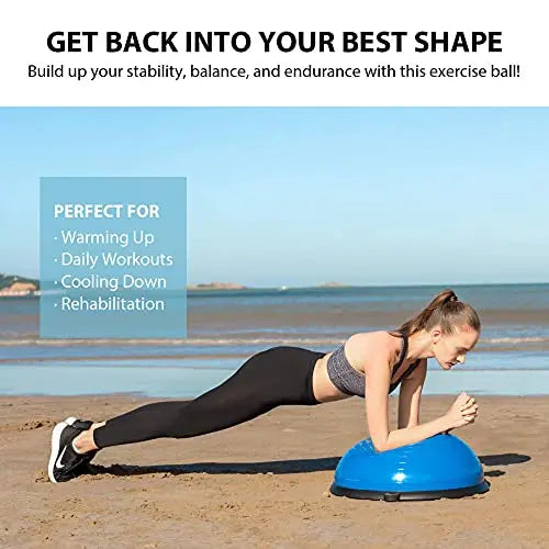 Z ZELUS Balance Trainer Half Yoga Exercise Ball with Resistance Bands and Foot Pump - Blue Z ZELUS
