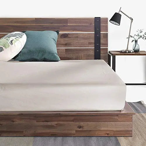 ZINUS Brock Metal and Wood Platform Bed Frame, Solid Acacia Wood - Brown Zinus