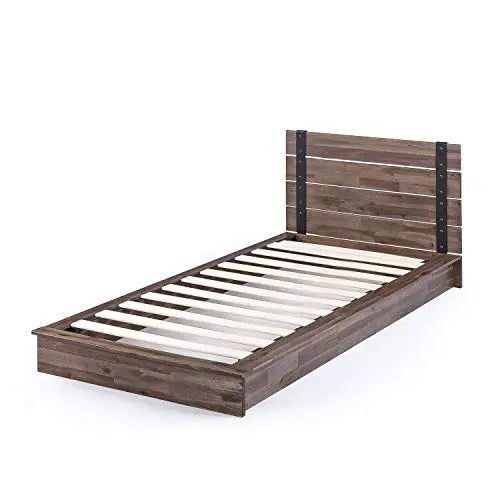 ZINUS Brock Metal and Wood Platform Bed Frame, Solid Acacia Wood - Brown Zinus