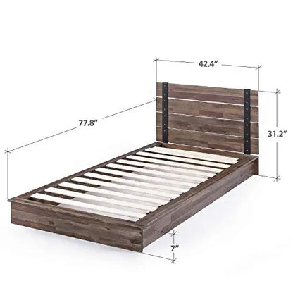 ZINUS Brock Metal and Wood Platform Bed Frame, Solid Acacia Wood - Brown Zinus