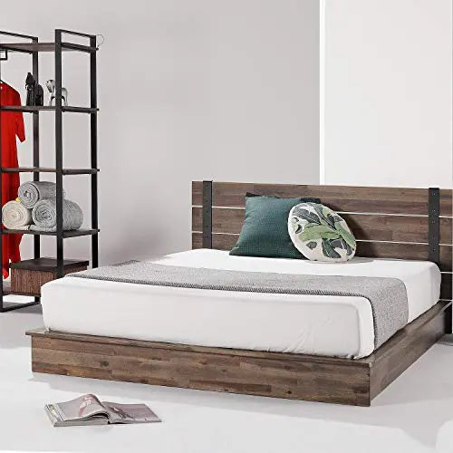 ZINUS Brock Metal and Wood Platform Bed Frame, Solid Acacia Wood - Brown Zinus