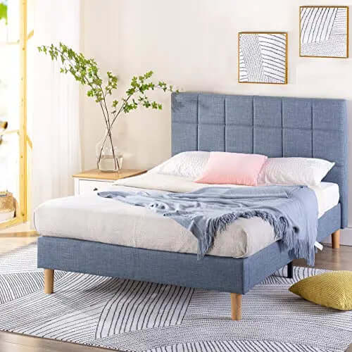 ZINUS Lottie Upholstered Platform Bed Frame, Wood Slat Support, No Box Spring Needed - Blue Slate Zinus