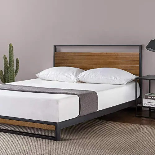 ZINUS Suzanne 37" Metal and Wood Platform Bed Frame - Chestnut Brown Zinus