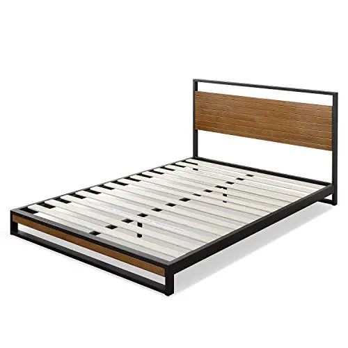 ZINUS Suzanne 37" Metal and Wood Platform Bed Frame - Chestnut Brown Zinus