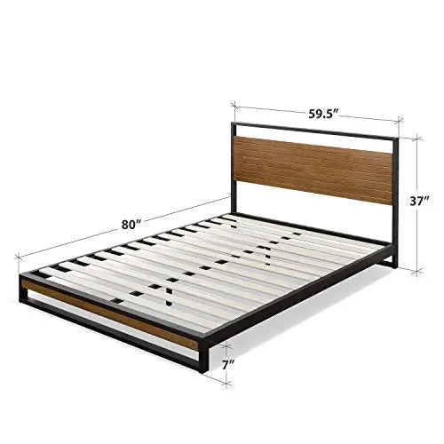 ZINUS Suzanne 37" Metal and Wood Platform Bed Frame - Chestnut Brown Zinus